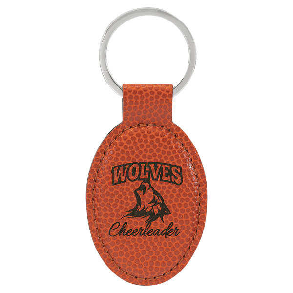 Basketball 3" x 1 3/4" Laserable Leatherette Oval Keychain