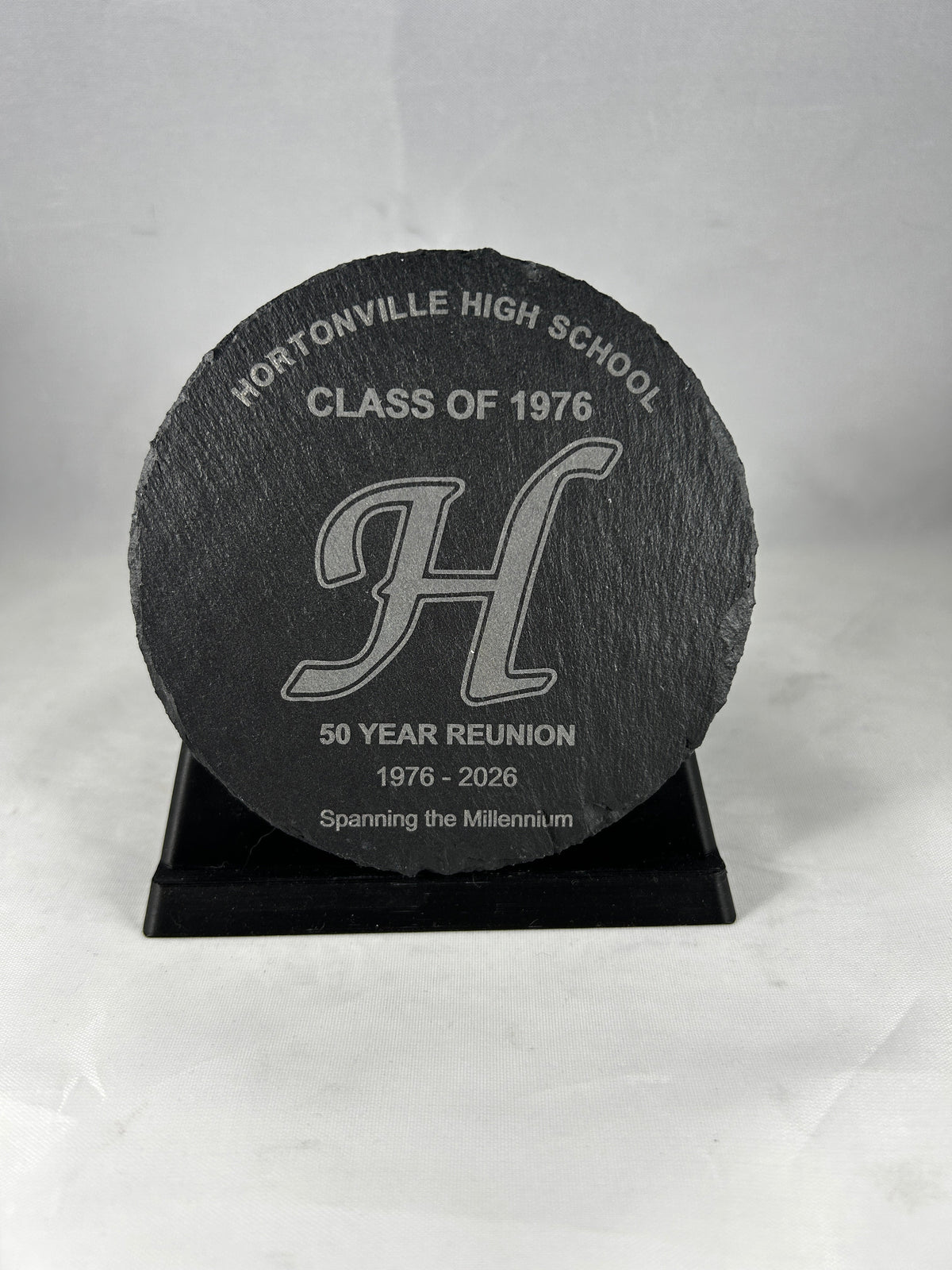 Hortonville High School Class of 1976 50 Year Reunion round engraved slate with stand