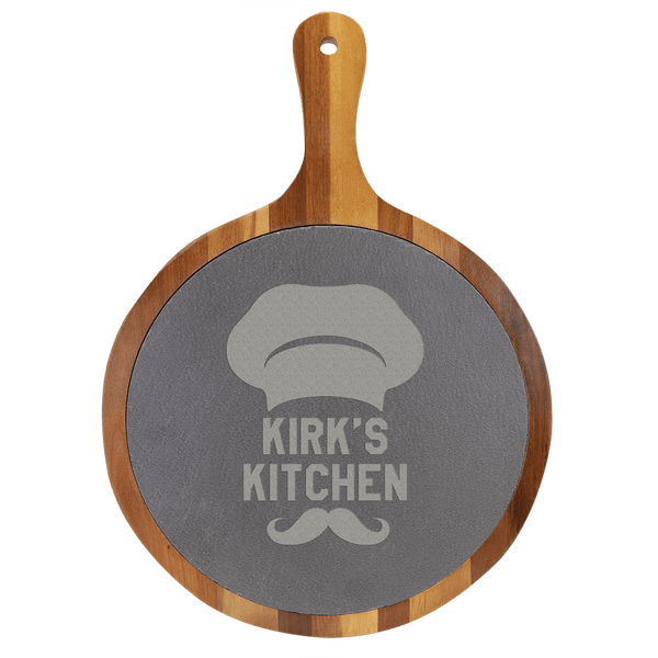 10 1/2" x 14 1/2" Round Acacia Wood/Slate Serving Board with Handle