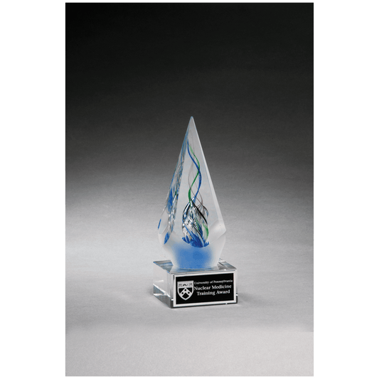 7 1/8" Frosted Glass Accent Arrow Art Glass on Clear Glass Base with Black Laserable Aluminum Plate
