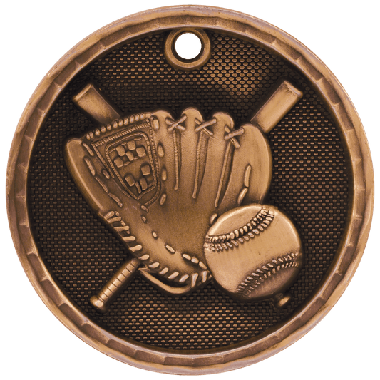 2" 3D Baseball/Softball Medal - Antique Bronze