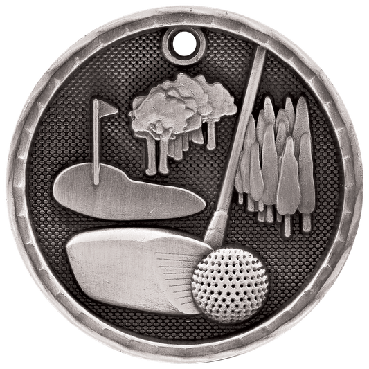 Antique Silver 2" 3D Golf Medal