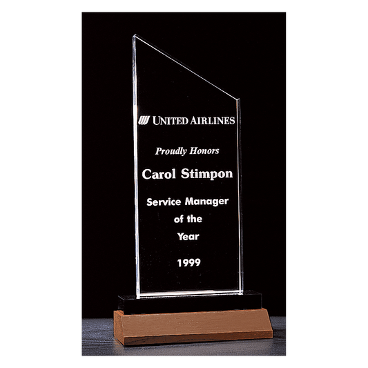 4 1/4" x 7 1/4" Zenith Series Clear Acrylic with Black Acrylic Base and Walnut Base