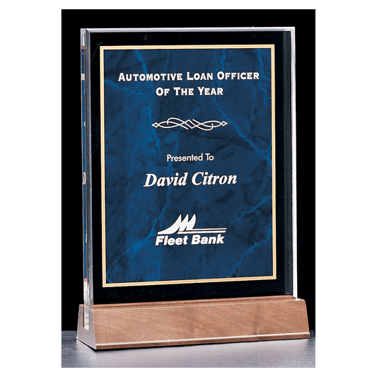 6" x 8 5/8 " Sapphire Marble Acrylic Award with American Walnut Base