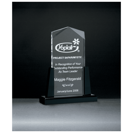 6 1/2" x 10" Spire Series Clear Acrylic Upright on Black Acrylic Base