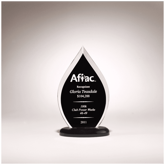 5 1/2" x 9" Flame Series Clear Acrylic with Black Silk Screened Back and Black Base