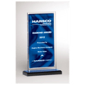 5" x 7 1/2" Dark Blue Draped Satin Patterned Acrylic with Silver Mirror Border, Black with Blue Top Base