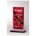 5 x 6 1/2" Deep Red Draped Satin Patterned Acrylic with Silver Mirror Border, Black with Red Top Base