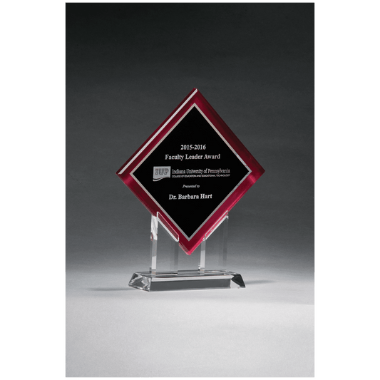 8 1/2" x 10" Diamond Series Acrylic w/Printed Red Border, Silver Mirror Highlights