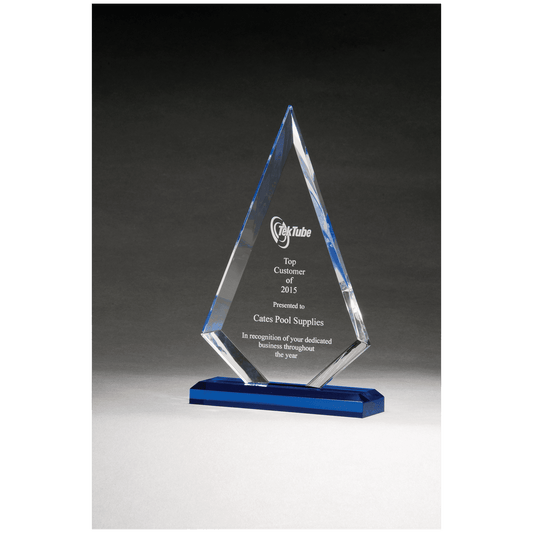 6" x 9 1/2" Arrow Series Clear Acrylic with Blue Highlights and Blue Base