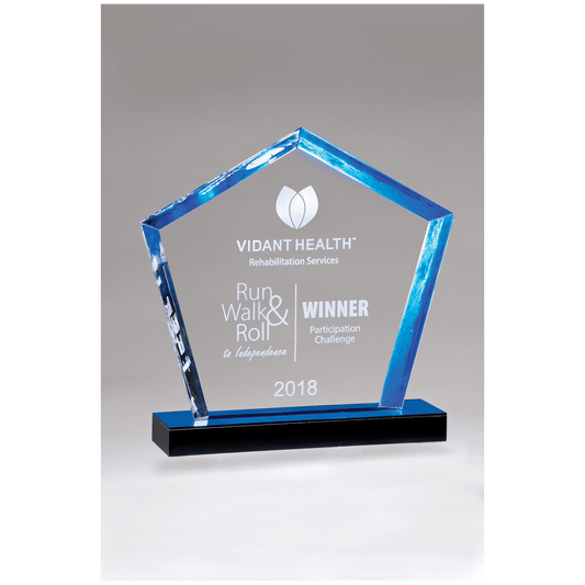 6" x 7" Diamond Series Acrylic Award with Blue Accent-Blue Mirror Topped Base