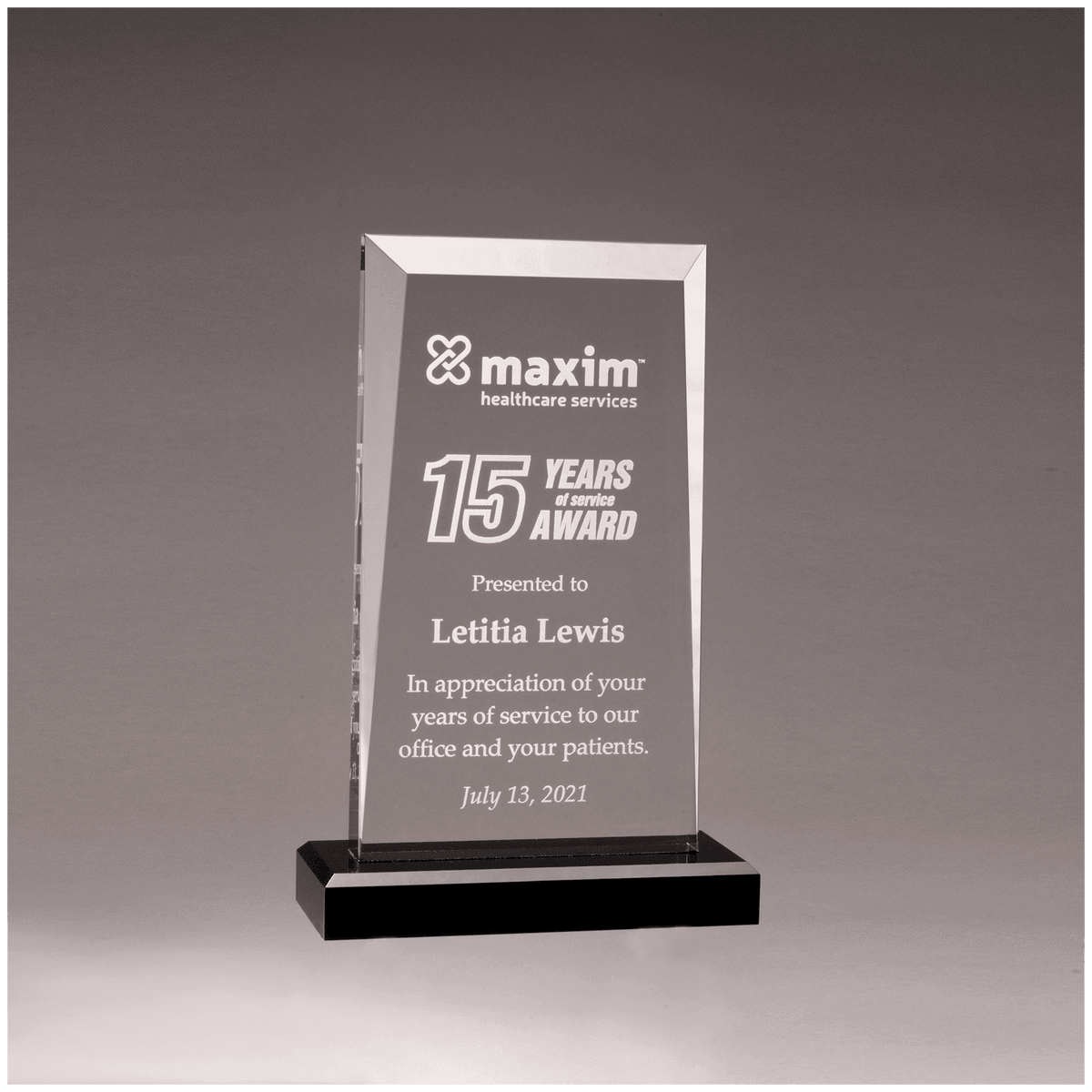 Clear Acrylic Award with Black 5" x 7 3/4" Apex Series Base