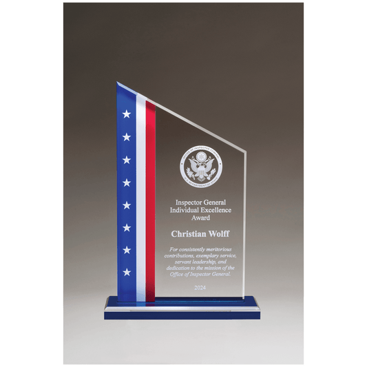 6" x 8 3/4" Zenith Series Acrylic with American Flag Design, Blue Mirror Top Blue Base