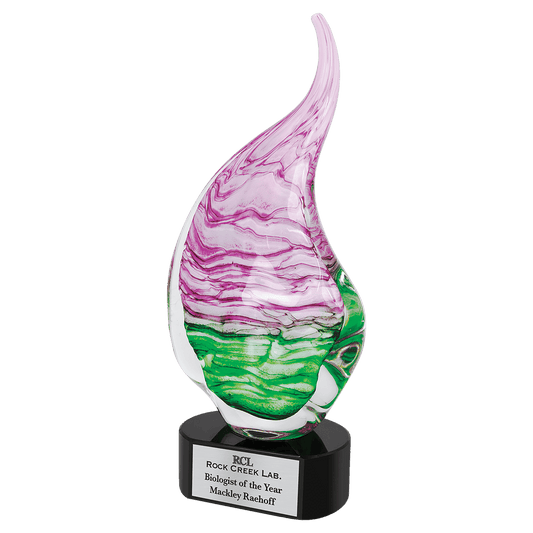 15 1/2" Pink/Green Art Glass