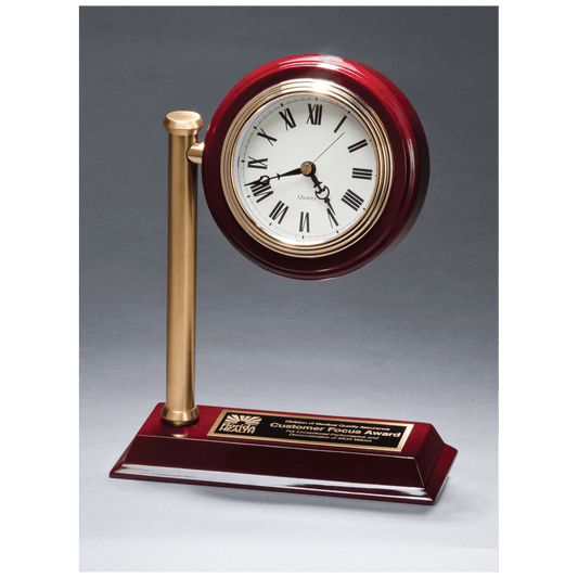 7" x 9" Rail Station Style Desk Clock on Rosewood Finish High Gloss Base, Black Plate