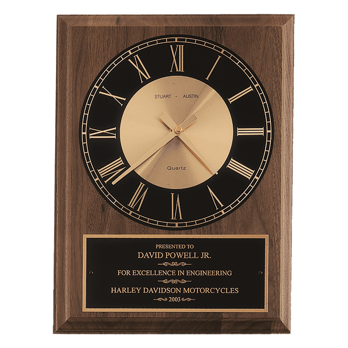 Walnut Round Face Quartz Clock with Black 8" x 10" American Plate