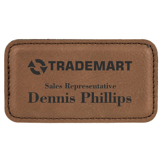 Dark Brown 3 1/4" x 1 3/4" Laserable Leatherette Badge Blank with Magnet