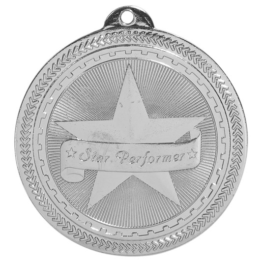 Bright Silver 2" Star Performer Laserable BriteLazer Medal