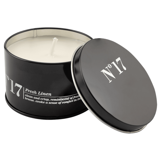 5.3 Oz. Crisp Linen Candle In a Black Metal Tin