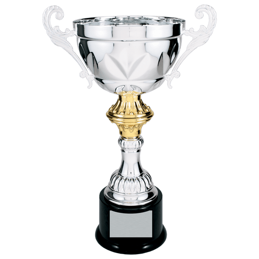 Silver 14 1/2" Completed Metal Cup Trophy on Plastic Base