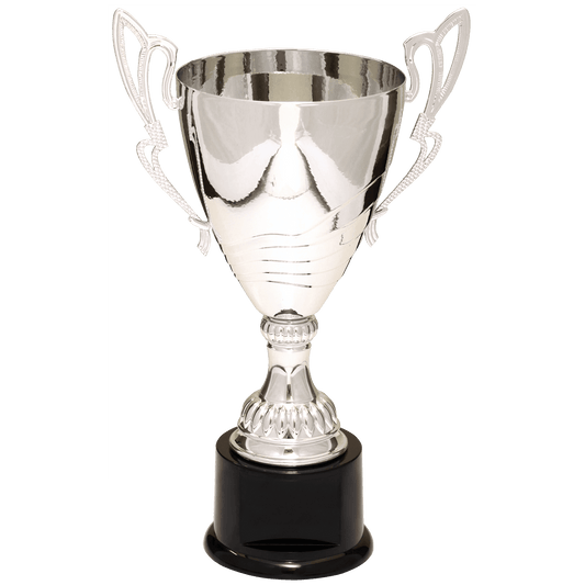 Silver 2 12" Completed Metal Cup Trophy on Plastic Base