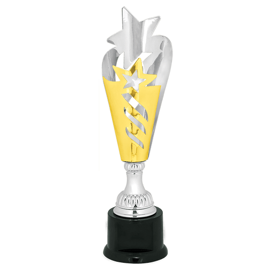 14" Silver & Gold Star Completed Metal Cup Trophy on Plastic Base