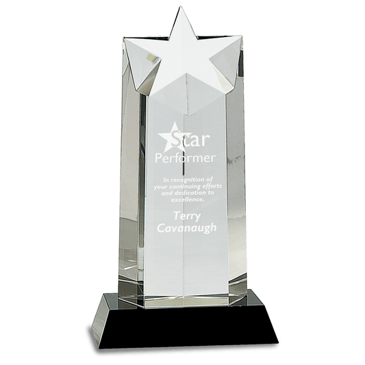 10" Crystal Star Column on Black Pedestal Base