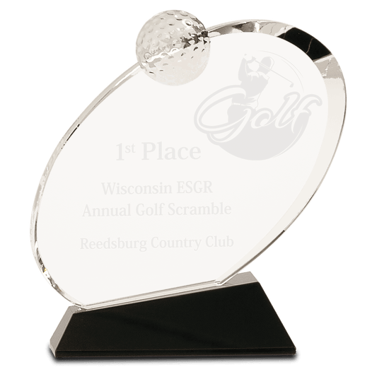 6 1/2" Clear Crystal Oblong Golf Award on Black Crystal Base