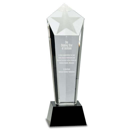 11 3/4" Crystal Frosted Star Column on Black Pedestal Base