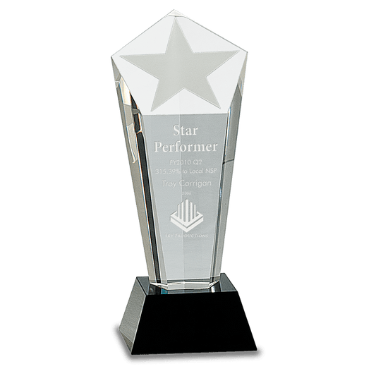 8 3/4" Crystal Frosted Star Column on Black Pedestal Base