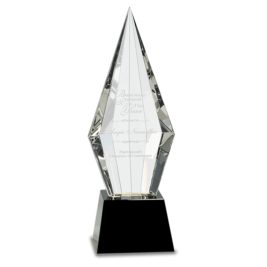 11" Obelisk Facet Crystal on Black Pedestal Base