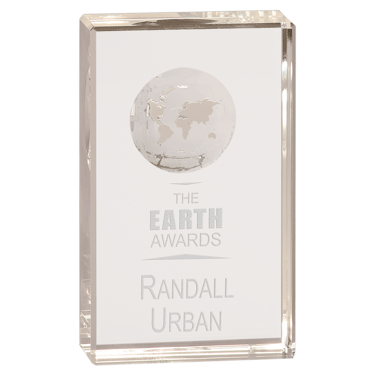 5" Clear Crystal Rectangle with Globe Etching