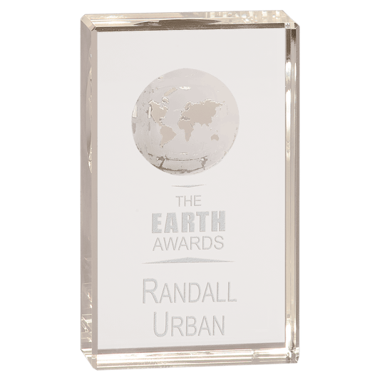 5" Clear Crystal Rectangle with Globe Etching
