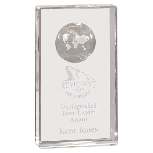 8" Clear Crystal Rectangle with Globe Etching