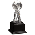 10" Clear Crystal Globe with Silver Men/Stand on Black Piano Finish Base
