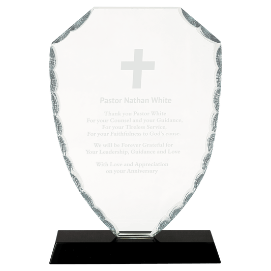 8 1/4" Shield Facet Glass on Black Base