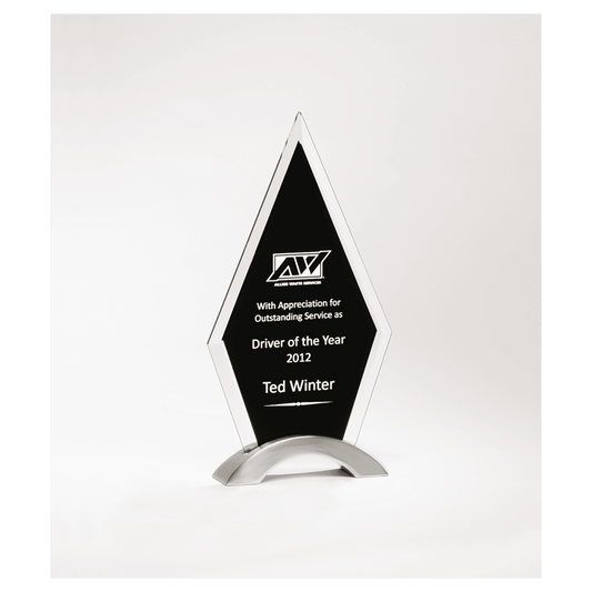 5 1/8"x 9 1/2" Beveled Clear Glass with Black Silkscreen and Silver Aluminum Accent Base