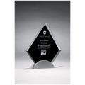 8" x 9" Diamond Shaped Glass Award, Black Silkscreen on Silver Metal Base