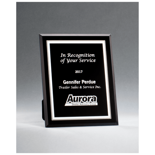 Black Glass Plaque with Silver 5" x 7" Border and Easel Back