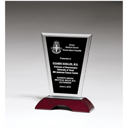 6" x 9" Black Silkscreened Clear Glass with High Gloss Rosewood Base