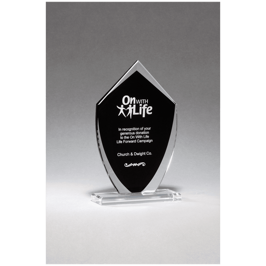 4 1/4" x 7 1/4" Shield Shaped Glass Award with Black Silkscreened Center