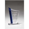 6 1/2" x 9 3/4" Zenith Series Clear Glass Award with Blue Glass Highlights