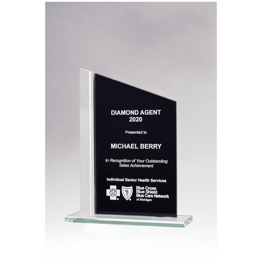 6 1/8" x 8 3/4" Zenith Series Black Silkscreened Glass with Brushed Aluminum Post
