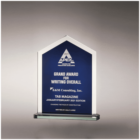 7 1/8" x 9" Pinnacle Series Glass with Blue Silkscreened Center and Silver Mirror Border