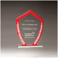 5 7/8" x 8 1/8" Shield Shaped Glass Award with Red Border and White Laurel Leaves