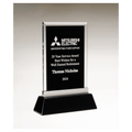 6 1/4" x 8 7/8" Rectangular Black Silkscreened Glass Award with Black Piano Finish Base