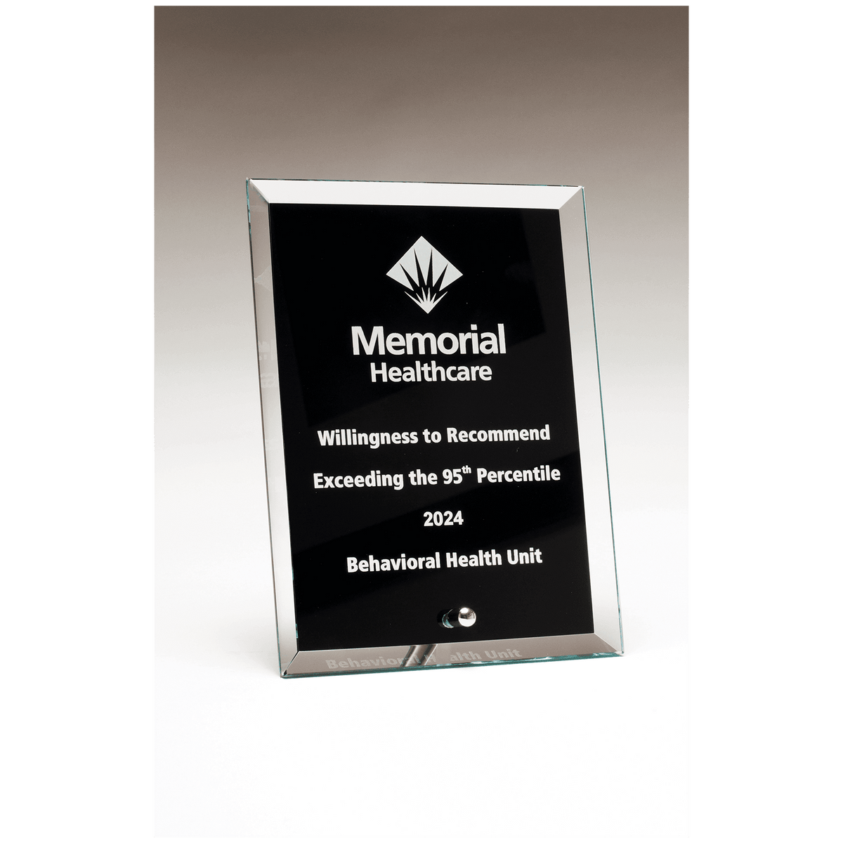 4" x 6" Clear Glass Plaque with Painted Black Background, Silv er Plated Easel Post