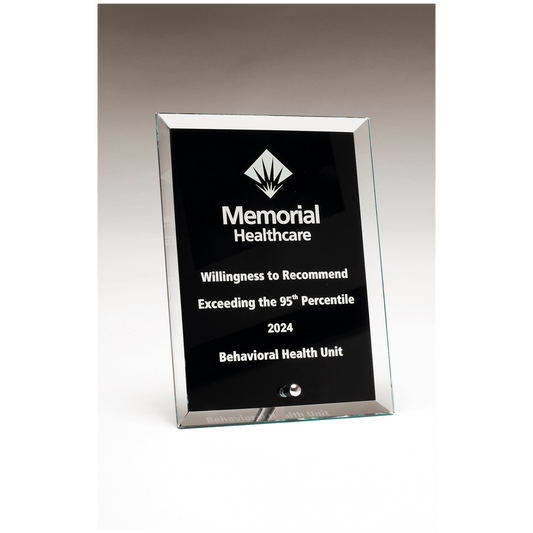 5" x 7" Clear Glass Plaque with Painted Black Background, Silv er Plated Easel Post