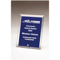 5" x 7" Thick Clear Glass Plaque with Painted Blue Background, Silv er Plated Easel Post
