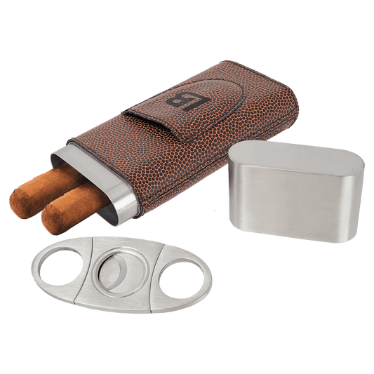 Football Laserable Leatherette Cigar Case with Cutter